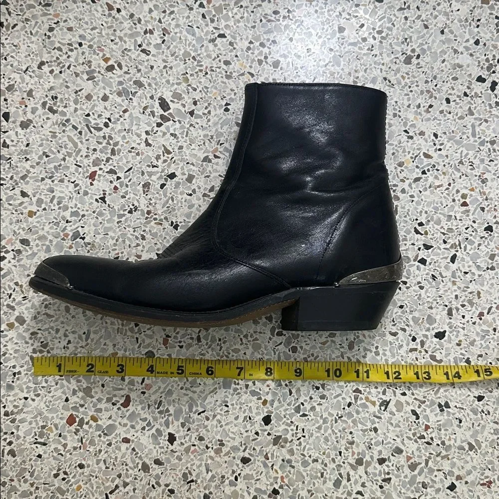 Vintage black leather cowboy western boots metal toe heel 9